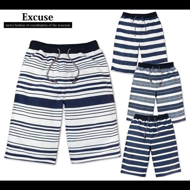 全商品オープニング価格 メンズ ハーフパンツ ボーダー柄 ドローコード ウエストリブ ショートパンツ 紳士
