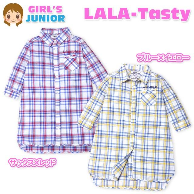 送料無料 子供服 女の子 シャツ ワンピース 半袖 LALA-Tasty 七分袖 チェック柄 女児 ジュニア 140cm 150cm 160cm メール便対応｜onstyle