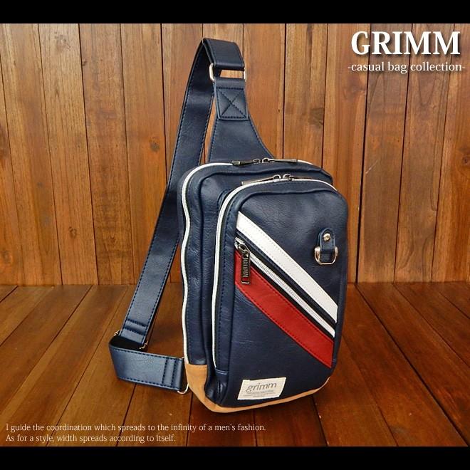 送料無料 メンズ ボディバッグ ワンショルダー Grimm グリム 合皮レザー パイピング Puライン ワッペン装飾 Dカン付き 紳士 06a 272a オンスタイル 通販 Yahoo ショッピング