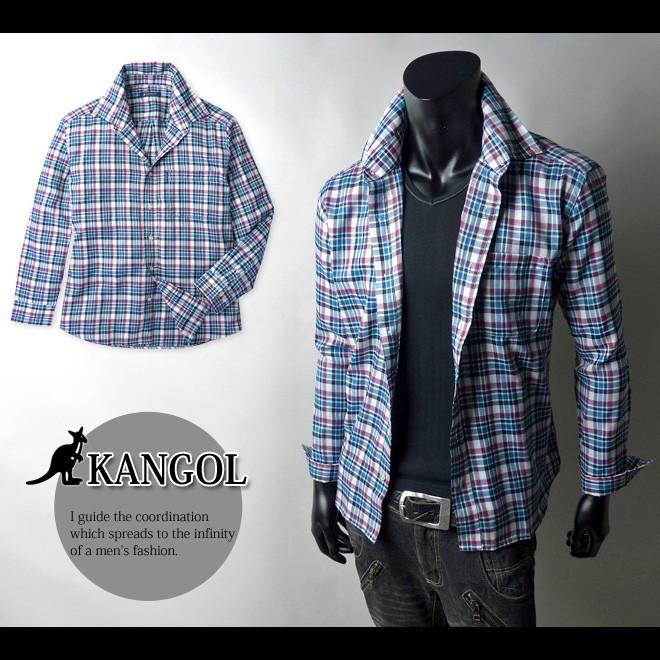 KANGOL（カンゴール） メンズ シャツ 長袖 チェック柄 ボタンダウン