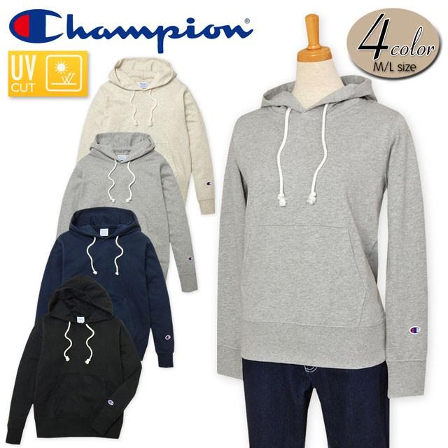 送料無料 レディース プルオーバー パーカー 長袖 Champion チャンピオン 裏毛 スウェット UVカット加工 ロゴ刺繍 婦人