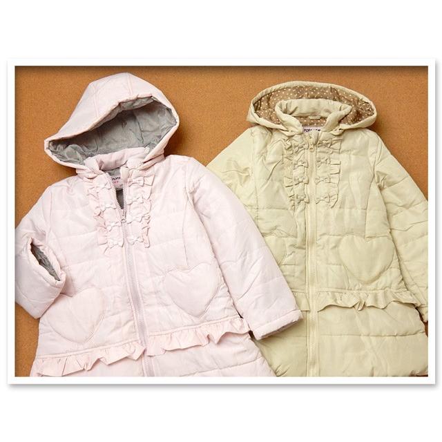 女児 キッズ 中綿 ロングコート あったか素材 着脱式フード 裏地ドット  