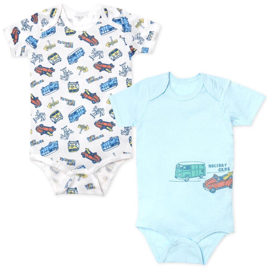 送料無料 2枚組セット 男児 ベビー 綿100％ 半袖 ボディスーツ