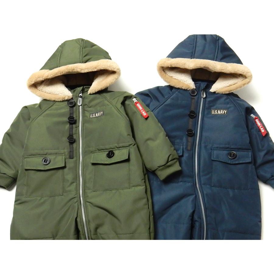 送料無料 男児 ベビー 裏フリース 中綿 ジャンプスーツ アウター 