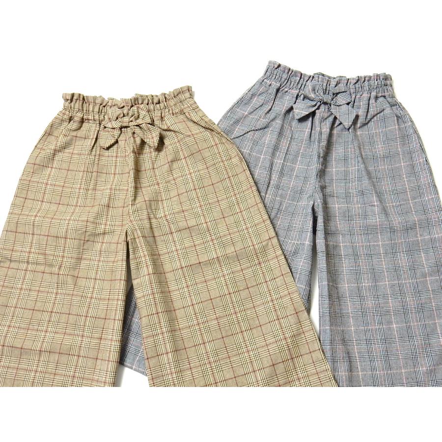 送料無料 女児 ジュニア 7分丈 ガウチョ パンツ グレンチェック柄