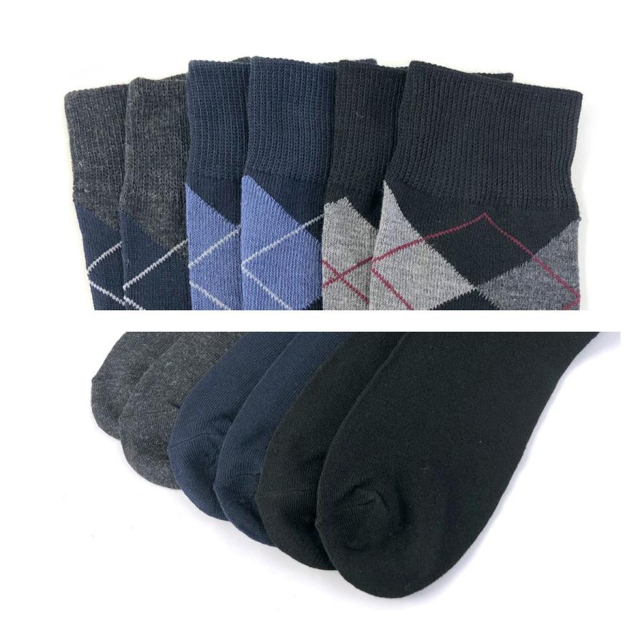 送料無料 6足組セット メンズ 紳士 アーガイル柄 カジュアルソックス