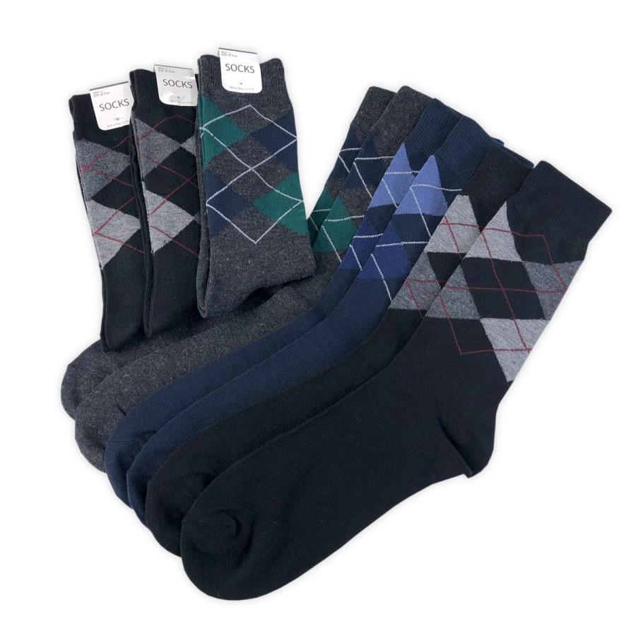 送料無料 6足組セット メンズ 紳士 アーガイル柄 カジュアルソックス