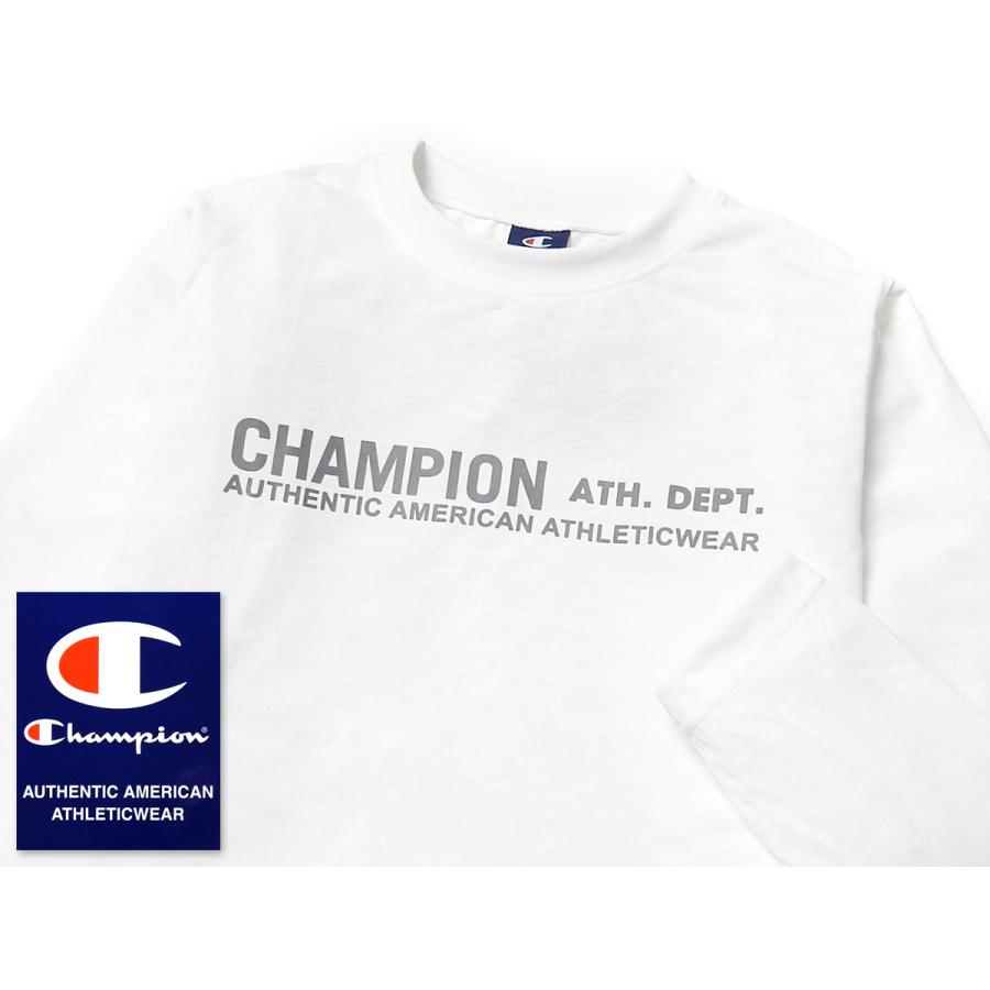 送料無料 男児 ジュニア 吸汗速乾 長袖 Tシャツ Champion 天竺 クルーネック ロゴプリント 刺繍 子供服 男の子 td-0747a-wt メール便対応｜onstyle｜03