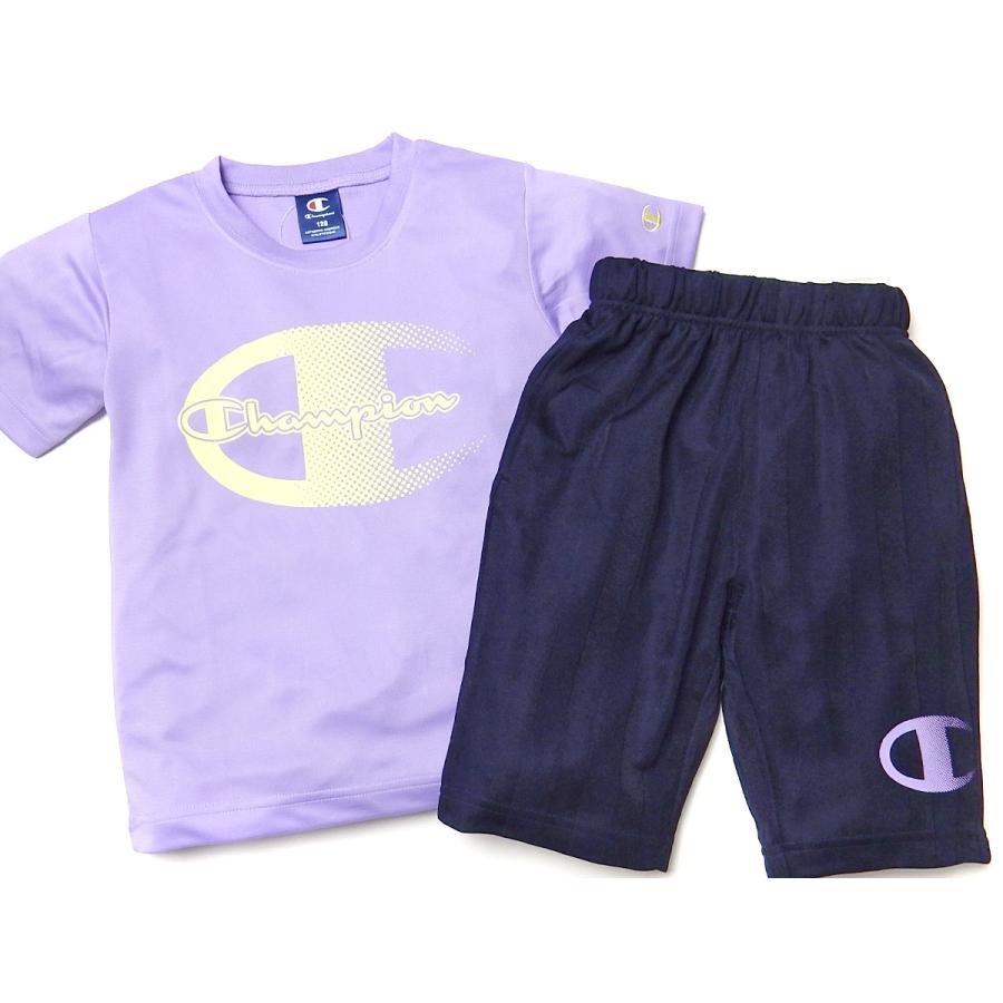 送料無料 女児 キッズ 吸汗速乾 半袖 Tシャツスーツ 上下組 Champion ハーフパンツ ジャージ ドライ 裏メッシュ td-0806c ...