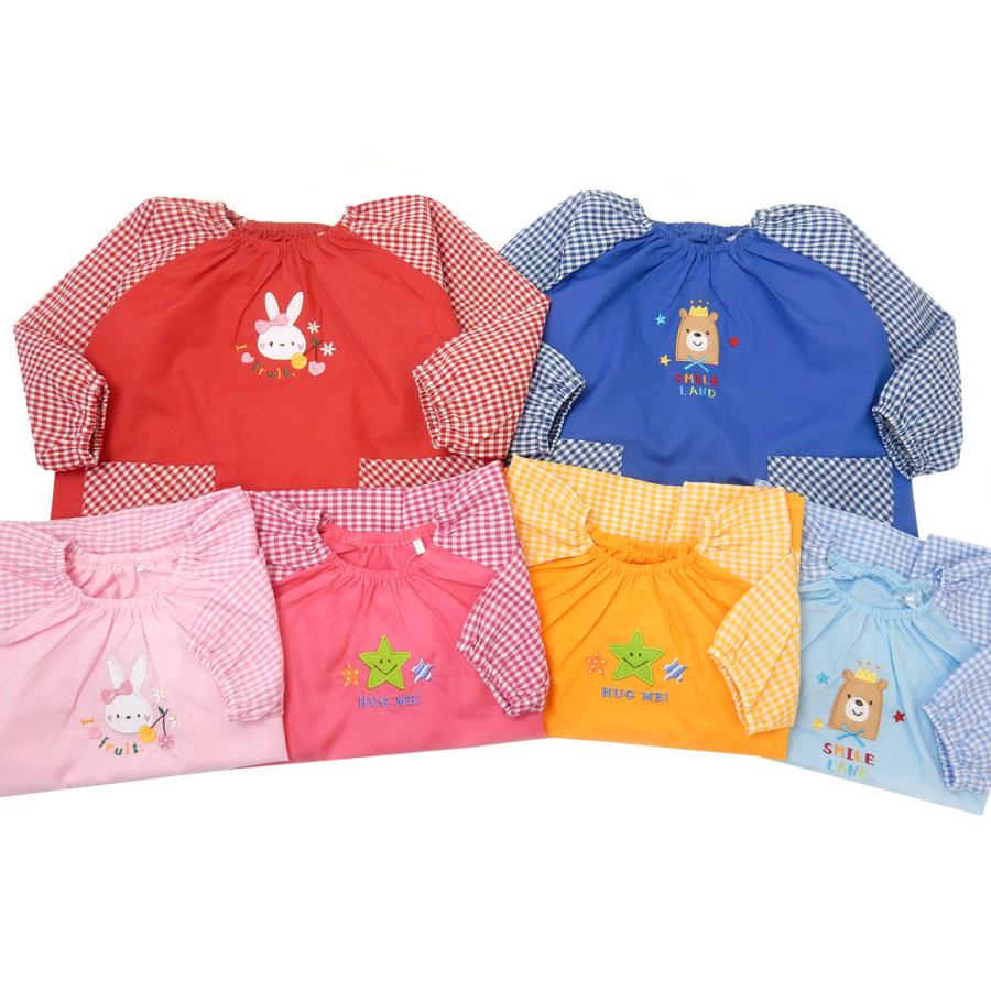 送料無料 男女児 キッズ スモック アップリケ ギンガムチェック柄 ラグラン切替 ポケット付き 100cm 110cm 1cm Yg 0405 メール便対応 Yg 0405 オンスタイル 通販 Yahoo ショッピング