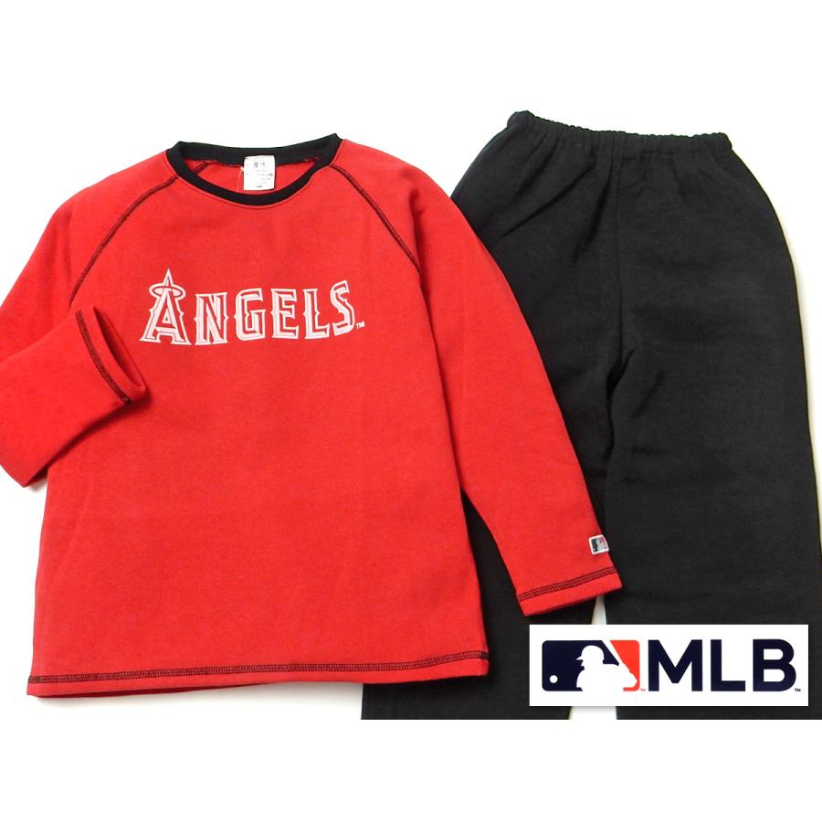 送料無料 男児 キッズ ジュニア 裏起毛 長袖 パジャマ MLB ANGELS