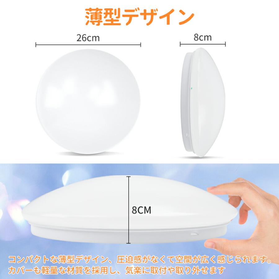 LED シーリングライト 天井照明 直径26cm×厚さ8cm 消費電力20W 薄型 色
