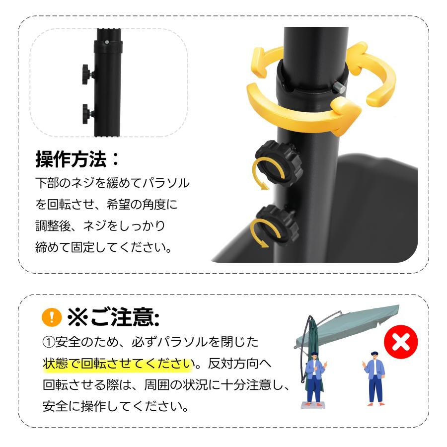 直径250cm 30+UPF 360度回転 対策角度調整 2層ガーデンパラソル 直径250cm 30+UPF紫外線 360度回転 対策角度調整 専用ベース付き