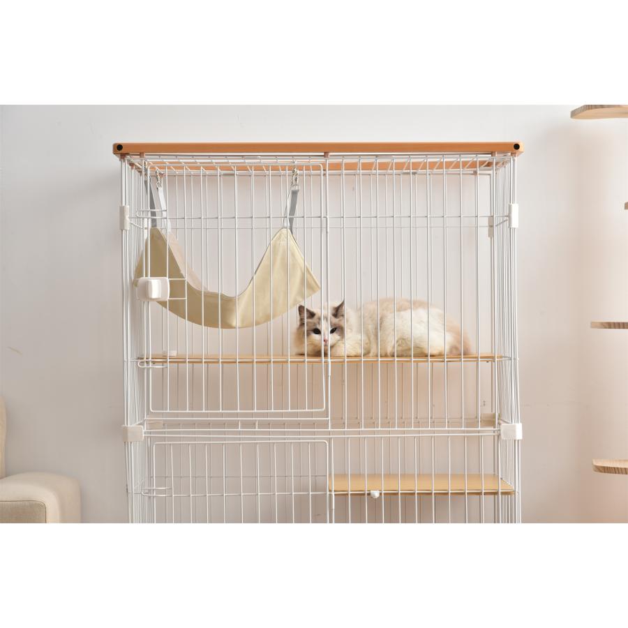 猫 キャットケージ 木製 二段 ナチュラル 1段2段可能 キャスター付