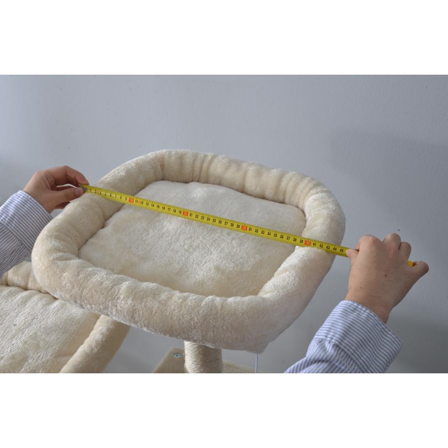キャットタワー 据え置き ハンモック 麻紐 全高145cm ベージュ もこもこカバー 暖かい 夏冬兼用 多頭飼い 猫タワー 運動不足解消 キャットハウス 猫 ベッド_3