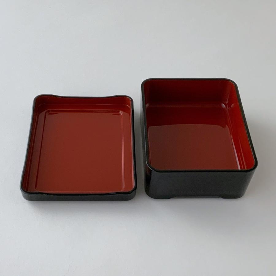 爪掛千筋丼重　黒内朱塗 15.8×13×6.4cm 漆器 丼重 懐石用 うな重 器 うな重箱 和食器 業務用　お重、かつ重、鰻　若泉　大量注文も承ります |  | 03