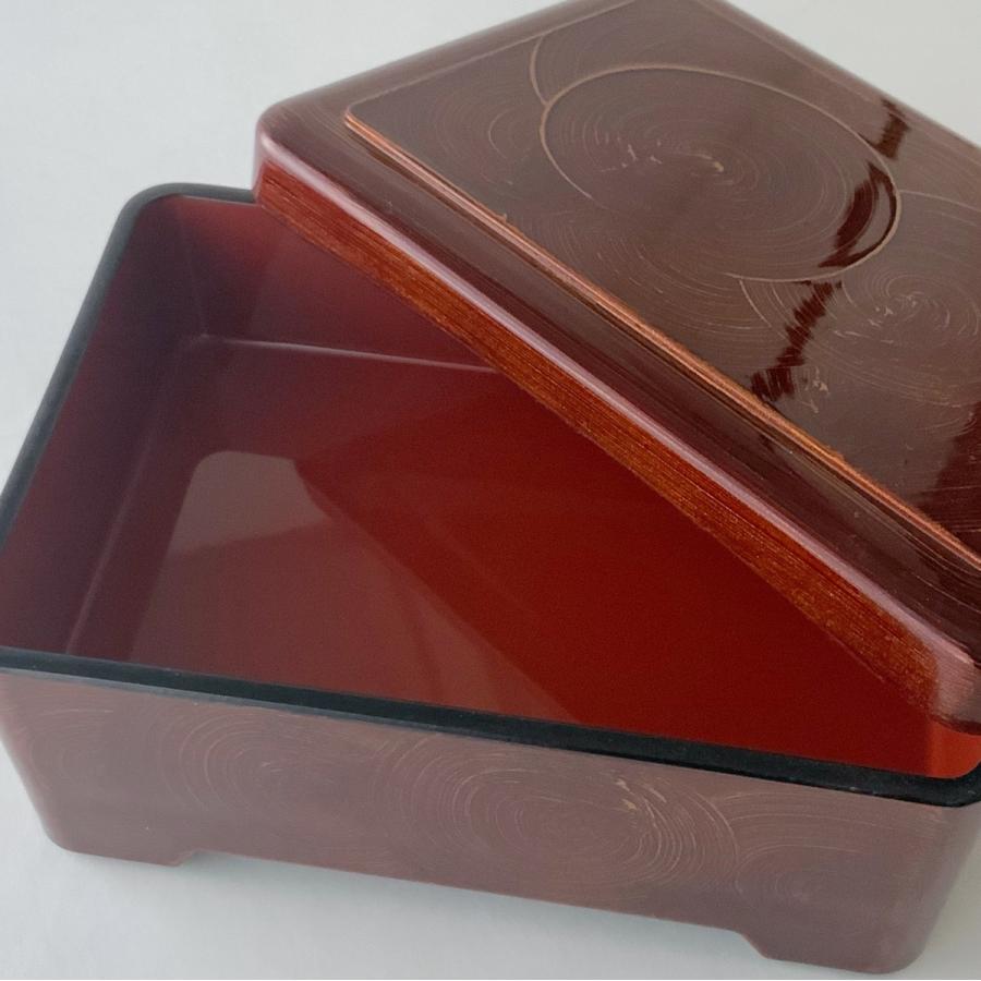 D.X長手重 うず潮内朱塗 19.6×13.9×8cm 漆器 高級丼重 懐石用 うな重 器 うな重箱 和食器 業務用　お重、かつ重、鰻（取寄せ）若泉 |  | 05