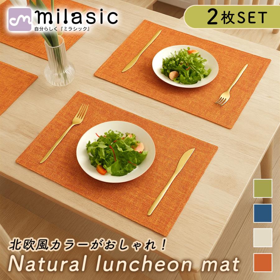 北欧風 ランチョンマット 2枚セット おしゃれ 布 二層構造 46×30cm 厚手 高級感 カラー 和風 洋風 ポイント消化（Yahoo!・mitas）