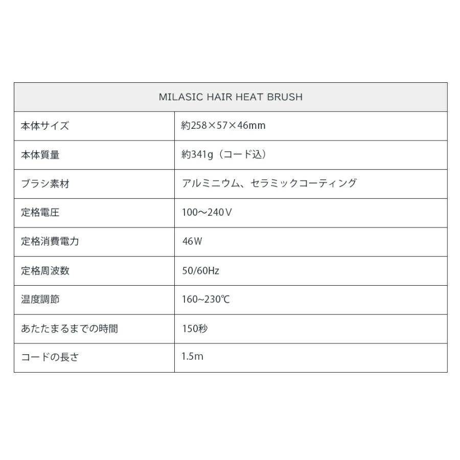 MILASIC ヘアアイロン ブラシ型 ブラシ ストレート カール ヒート