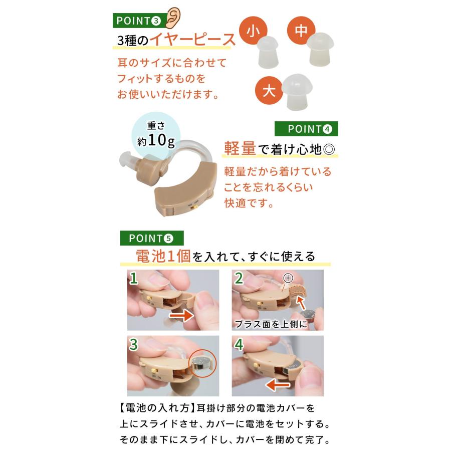 集音器 高齢者 耳掛け式 電池式 片耳 左右両耳対応 音量調節機能