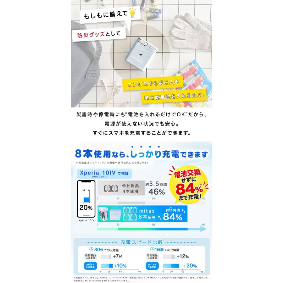 乾電池8本まで対応 乾電池式 モバイルバッテリー ケーブルセット 単3