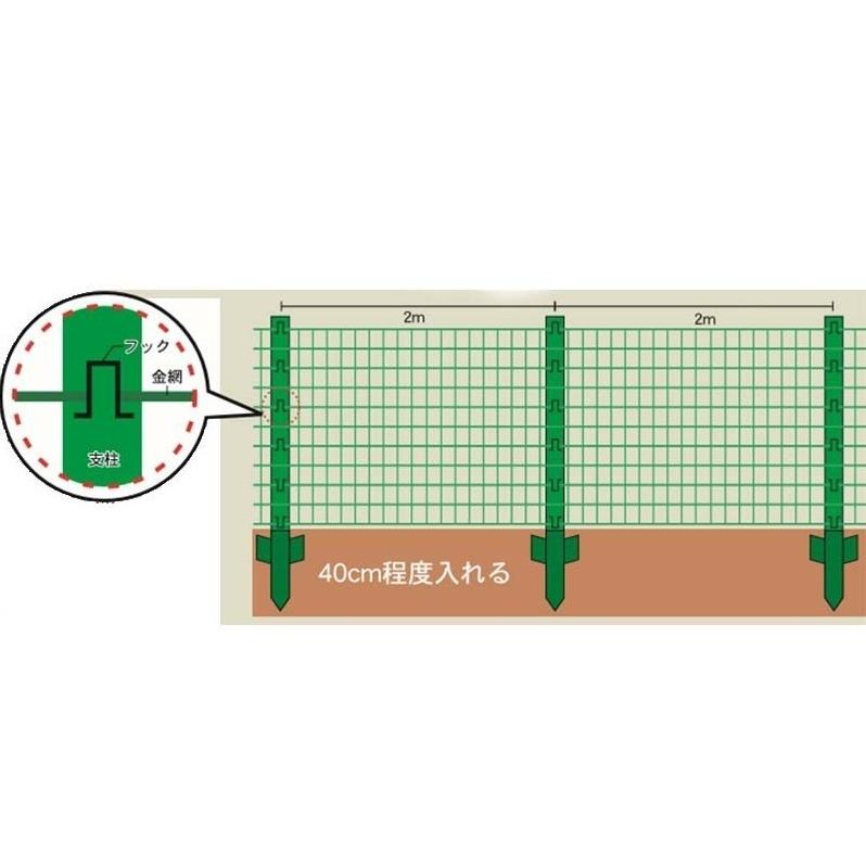 アニマルフェンス グリーン 1.0ｍ×20ｍ 個人様配送可能 支柱1.45ｍ 11本付 侵入防止用フェンス 防獣フェンス 法人様送料無料｜oochi-works｜08