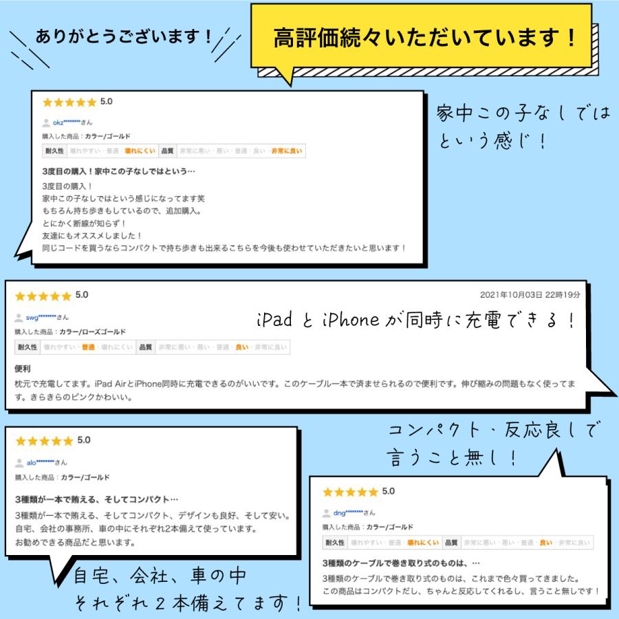 限 定 販 売 充電ケーブル 3in1 タイプc Type C Iphone Android 巻き取り 急速充電 ライトニングケーブル Lightning Microusb かわいい おしゃれ 1m 高速充電 Whitesforracialequity Org