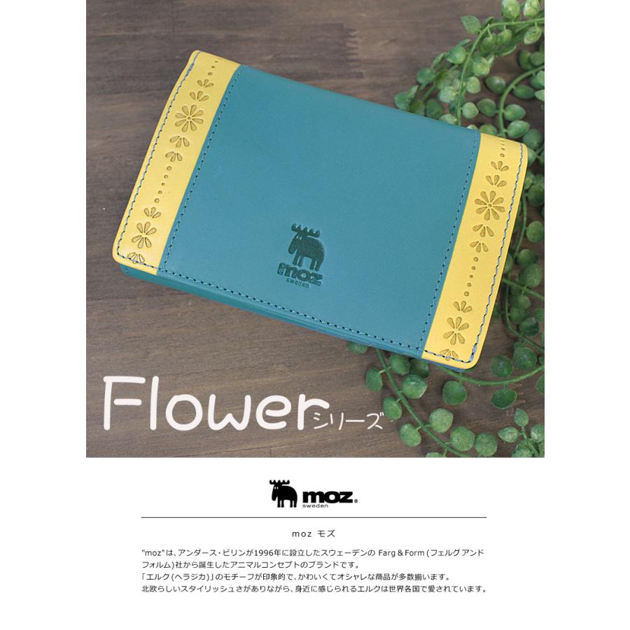 moz（モズ） MOZ moz 2つ折り財布 Flower フラワー 86065 ヘラジカ 北欧 ヌメ調レザー ナチュラル カラフル パステル ...