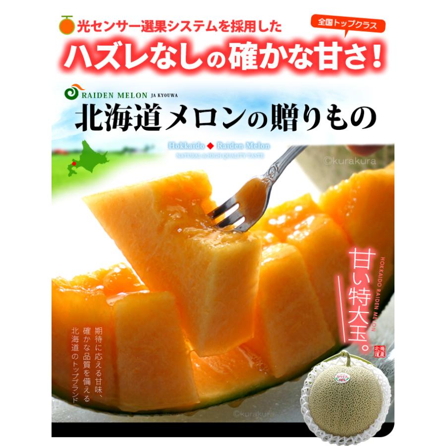 北海道 らいでんメロン 赤肉 特大 (約2kg×4玉) 北海道産 秀品 らいでん レッド ライデン 北海道メロン 赤肉メロン 糖度14度以上 光センサー レッドティアラ｜ookiniya｜05