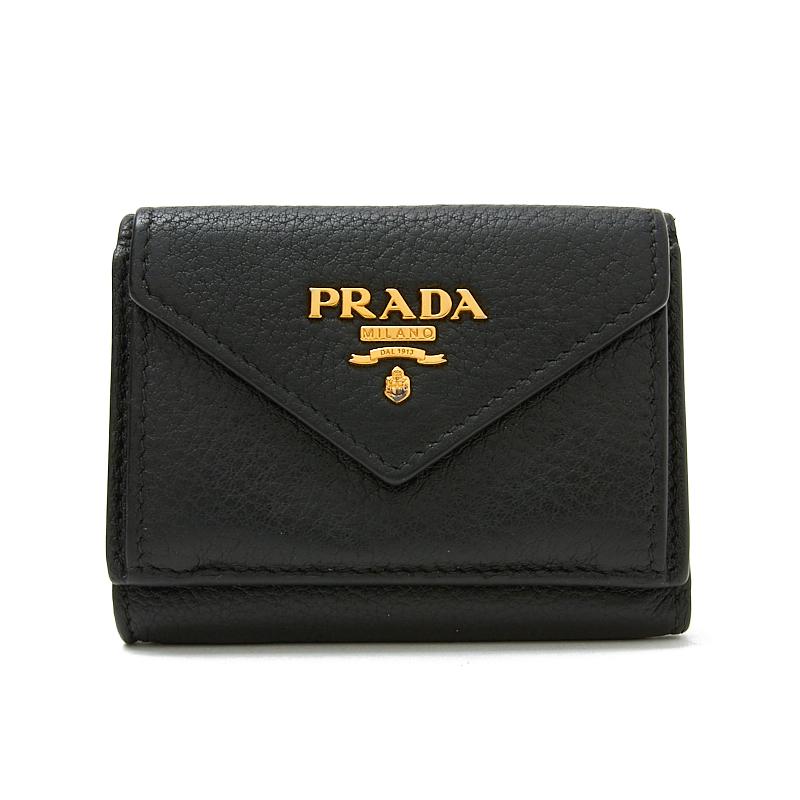 プラダ Prada ミニウォレット ブラック レザー 三つ折り財布 レディース メンズ 中古 Okura ヤフーショッピング店 通販 Yahoo ショッピング