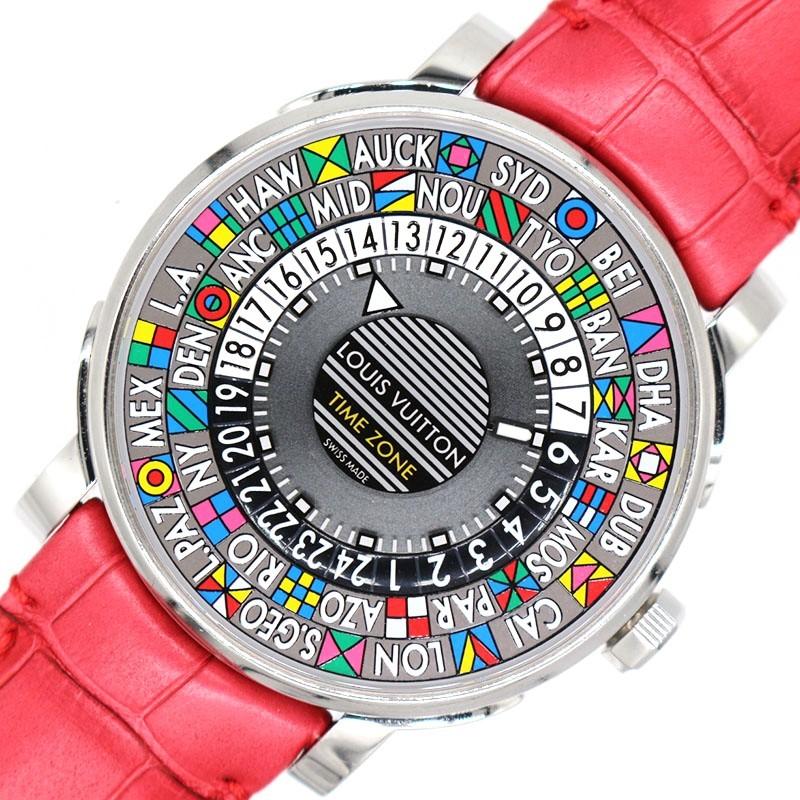 21人気no 1の ルイ ヴィトン 腕時計 ルイ ヴィトン Louis 中古 メンズ 腕時計 グレー Q5d タイムゾーン オートマティック エスカル Vuitton メンズ腕時計 Butodra Tg