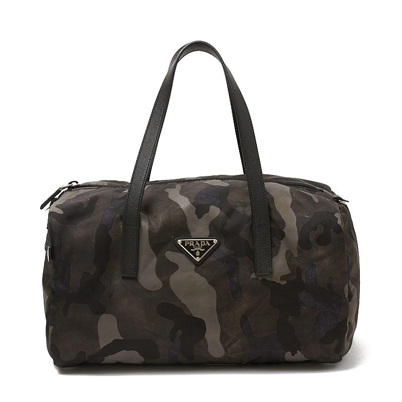プラダ Prada カモフラ柄 ボストンバッグ Bl0567 ナイロン グレー系 迷彩 メンズ レディース 中古 Okura ヤフーショッピング店 通販 Yahoo ショッピング
