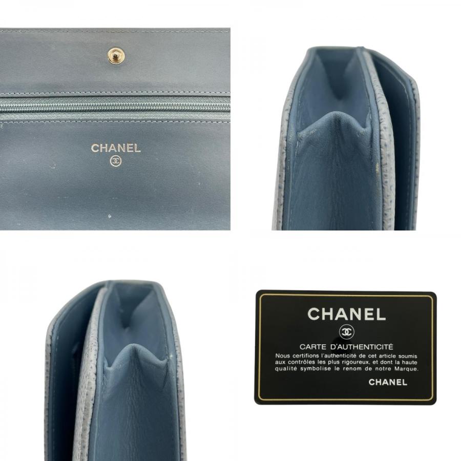 シャネル CHANEL ココマークチェーンウォレット A48654 17番台 ライトブルー SV金具 キャビアスキン ウォレットチェーン レディース 中古の画像
