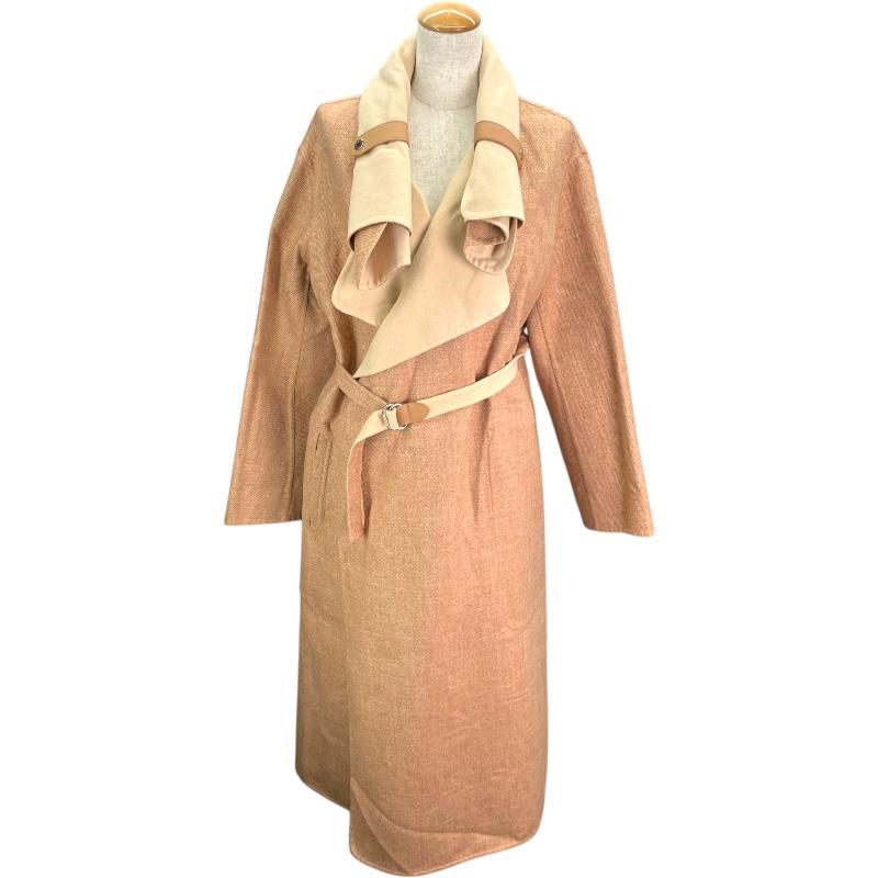 HERMES（エルメス） レザーベルト装飾カシミヤロングコート ベージュ