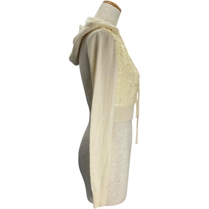 プラダ PRADA スパンコール装飾カシミヤニットパーカー P25I61 アイボリー カシミヤ パーカー レディース 中古