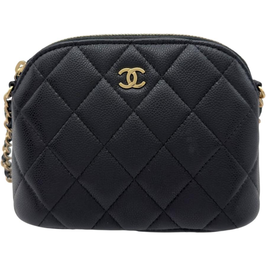 CHANEL キャビアスキン・ゴールド金具・ミニポーチ・承認シールあり CHANEL（シャネル） マトラッセ ミニチェーンポーチ AP4000 ブラック