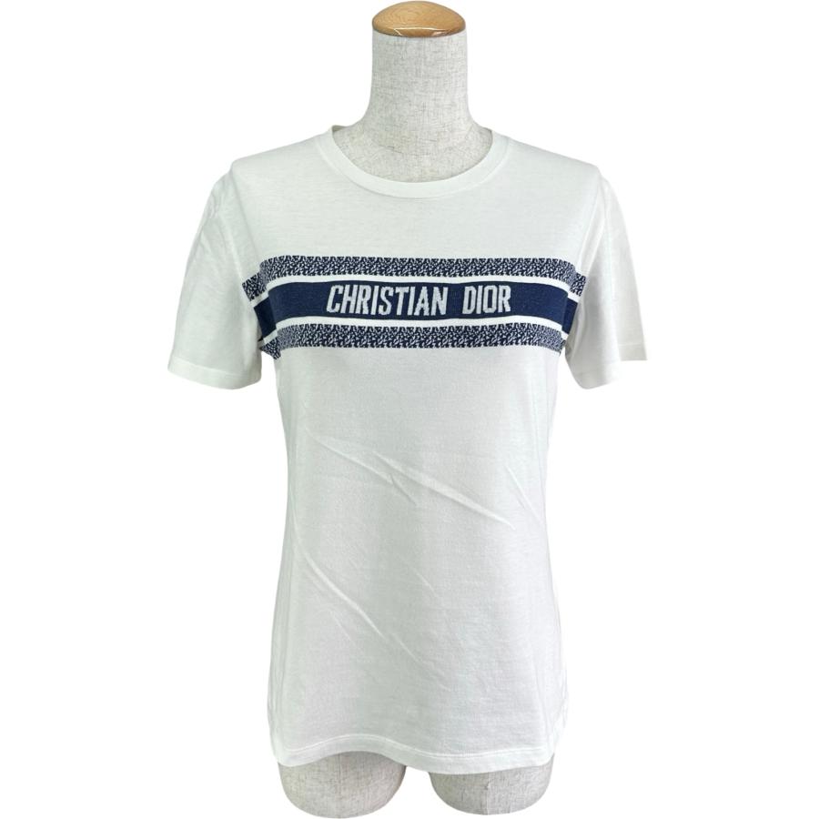 クリスチャン・ディオール Christian Dior シグネチャーバンドロゴ半袖Tシャツ 143T04A4043 ホワイト コットン レディース 中古
