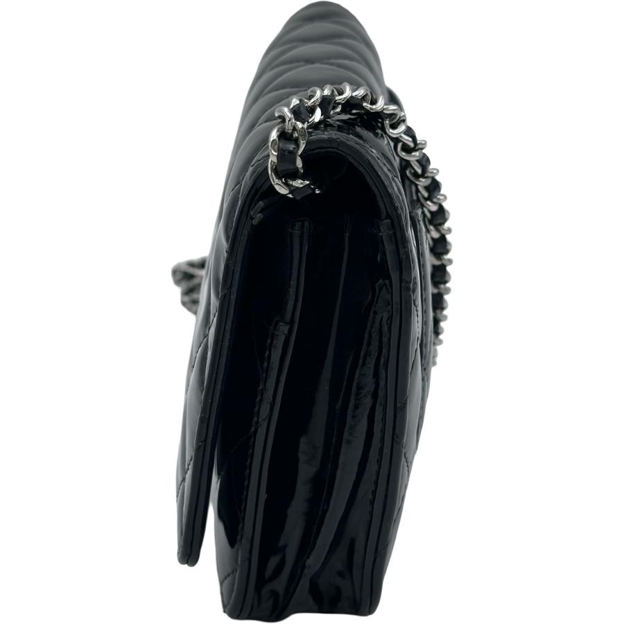 シャネル CHANEL マトラッセ チェーンウォレット A33814 15番台 ブラック シルバー金具 エナメル ショルダーバッグ レディース 中古_3
