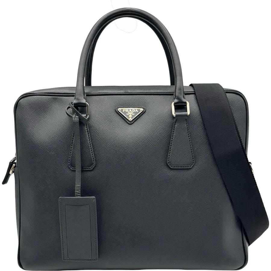 【美品✨】プラダ ビジネスバッグ ブリーフケース サフィアーノ　2way PRADA（プラダ） PRADA 2WAYブリーフケース ブラック サフィアーノ