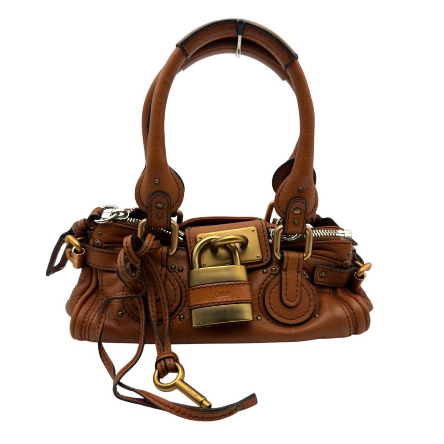 Chloe クロエ シボ革ハンドバッグ Paddingtonレザートートバック Chloe（クロエ） パディントン スモールバッグ ブラウン レザー