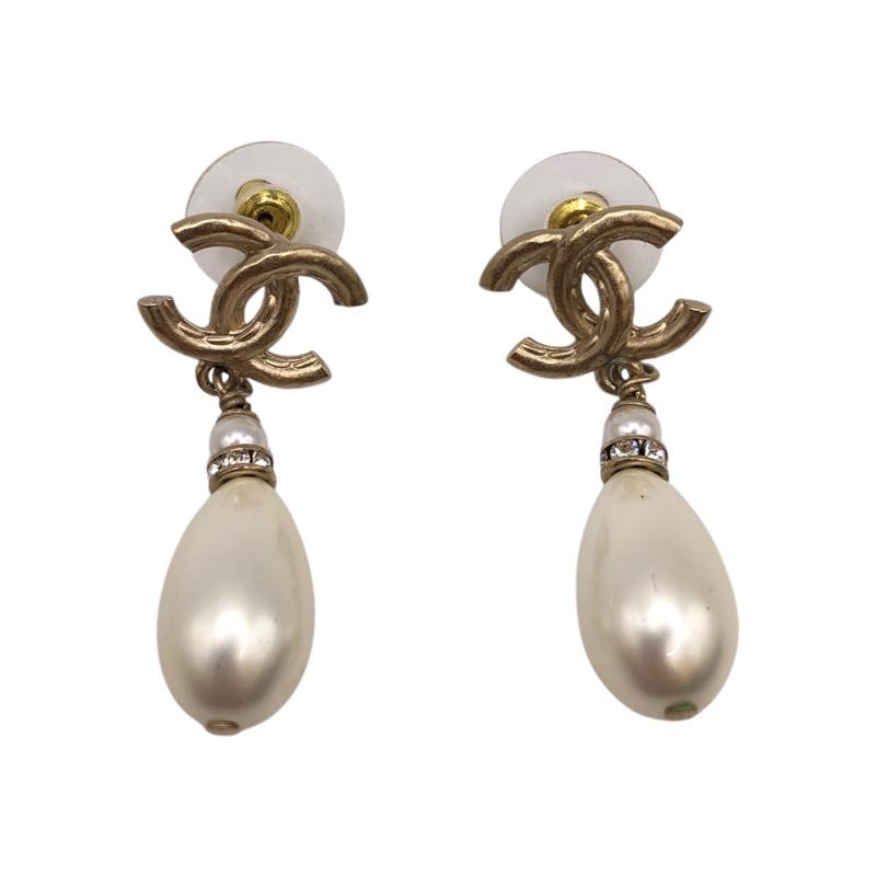 CHANEL シャネル ココマークフェイクパールピアス シャンパンゴールド  