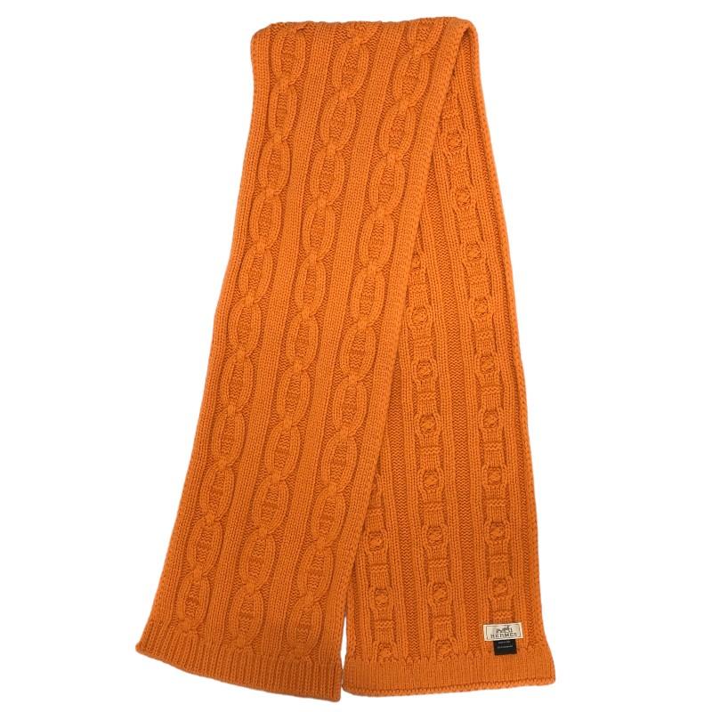 エルメス HERMES ニット マフラー トリ マイヨン オレンジ カシミヤ マフラー レディース 中古｜ookura7815｜02