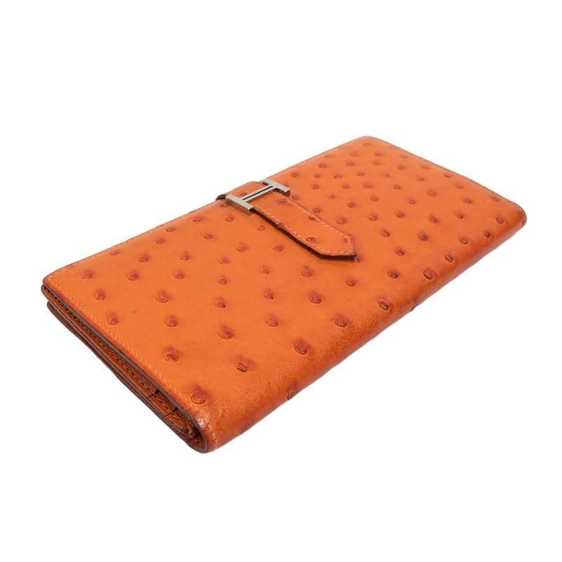 エルメス HERMES べアンスフレ □J刻 オレンジ シルバー金具 オーストリッチ 長財布 レディース 中古｜ookura7815｜03