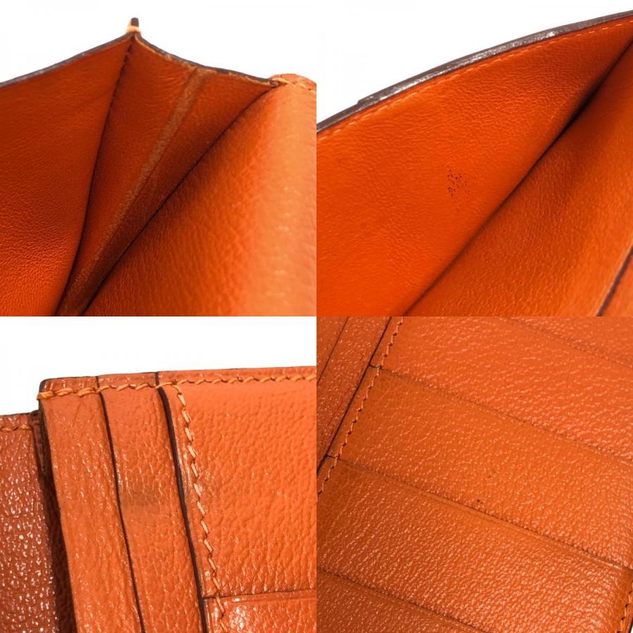 エルメス HERMES べアンスフレ □J刻 オレンジ シルバー金具 オーストリッチ 長財布 レディース 中古｜ookura7815｜09