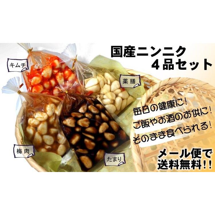 国産 にんにく 漬物 4品セット ( 梅肉 ・ キムチ ・ 薬膳 ・ たまり ) 各100g×4 送料無料 メール便 ニンニク｜oomoriya｜03