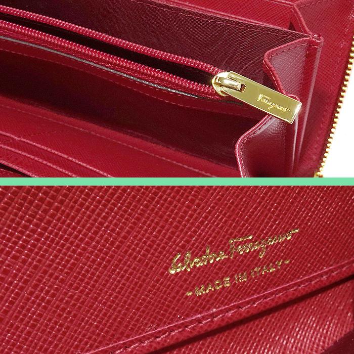 フェラガモ ガンチーニ レザー ラウンドファスナー 長財布 レッド サルヴァトーレフェラガモ Salvatore Ferragamo ラウンド