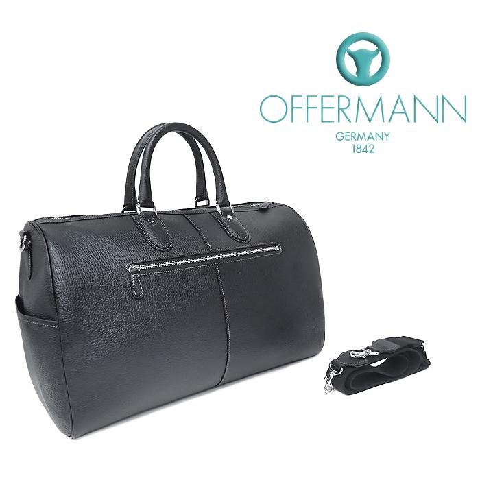 【未使用品 超美品】 オファーマン OFFERMANN 2WAY ボストンバッグ 旅行鞄 トラベル レザー ブラック 黒 メンズ レディース 大容量 大きい｜oomoto122