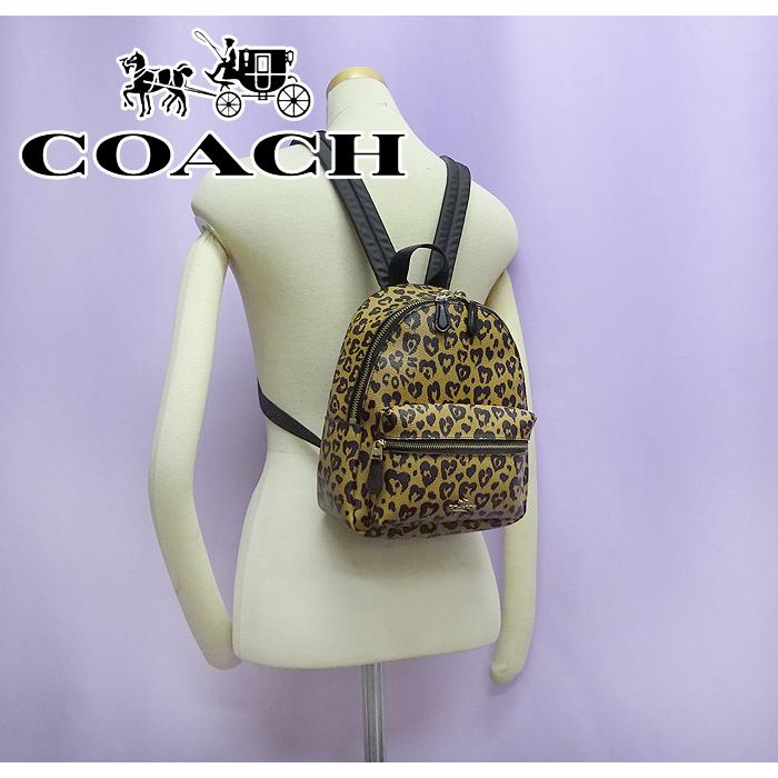 送料無料 美品】 コーチ COACH ミニリュック バッグ ハート レオパード