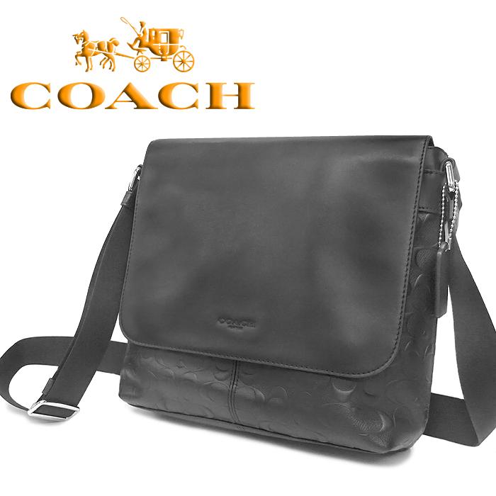 【送料無料 美品】 コーチ COACH 斜めがけショルダーバッグ 鞄 シグネチャー エンボス加工 レザー 本革 ブラック メンズ レディース 大容量  : l-873 : Good find Yahoo!店 - 通販 - Yahoo!ショッピング