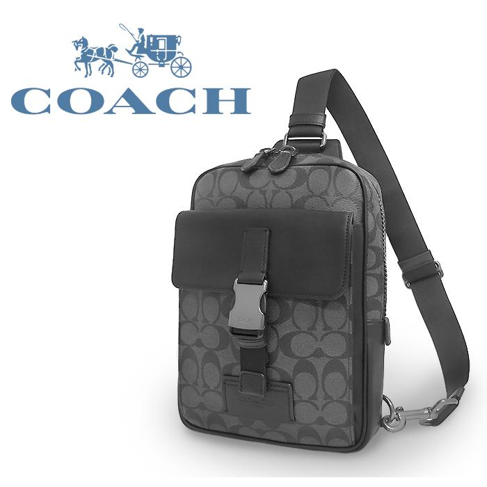 【超美品】 コーチ COACH ボディバッグ ショルダーバッグ スリングバッグ 鞄 シグネチャー レザー 本革 ブラック グレー シリアル有 軽い | COACH